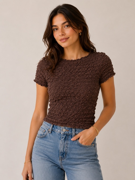 Zara Tops - Zara Crinkle Textured Bubble Top Size Small Brown Minimalist